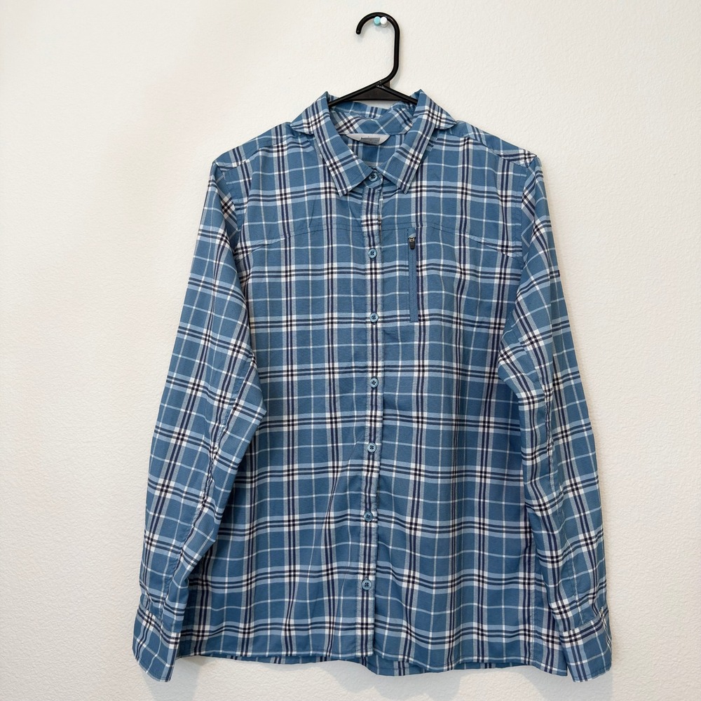 Ascend Hiking Shirt Womens L‎ Blue Plaid Good Condition Stretch Zip Pocket